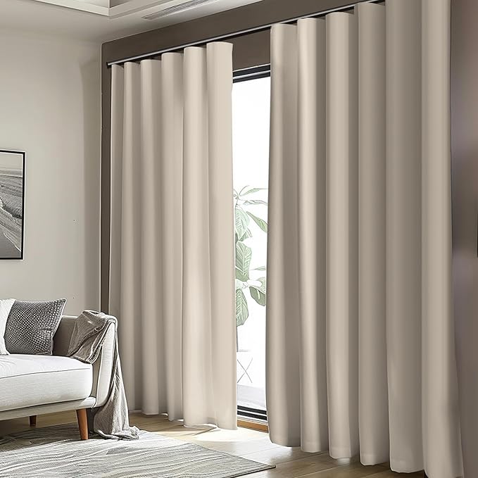Room Divider Blackout Curtain Track Curtains Wall Dividers Panels Screen for Living Rooms Bedroom Office Privacy Partition Separation, W180 × L108 Inch,1 Panel, Beige