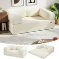 COMAX Folding Sofa Bed Queen, Foldable Couch Bed, Fold Out Futon Chair Sleeper for Adults, Convertible Floor Mattress Sofa for Bedrooom Living Room Guest Room, Faux Fur Light Beige