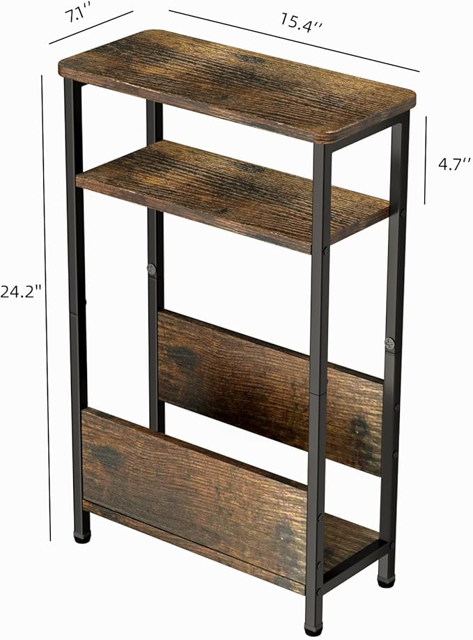 THUMEYE 7.1" Narrow Side Table for Small Spaces, 3 Tier Small End Table with Magazine Holder, Slim/Skinny Nightstand/Bedside Table for Living Room, Bedroom, 15.4" L x 24.2" H