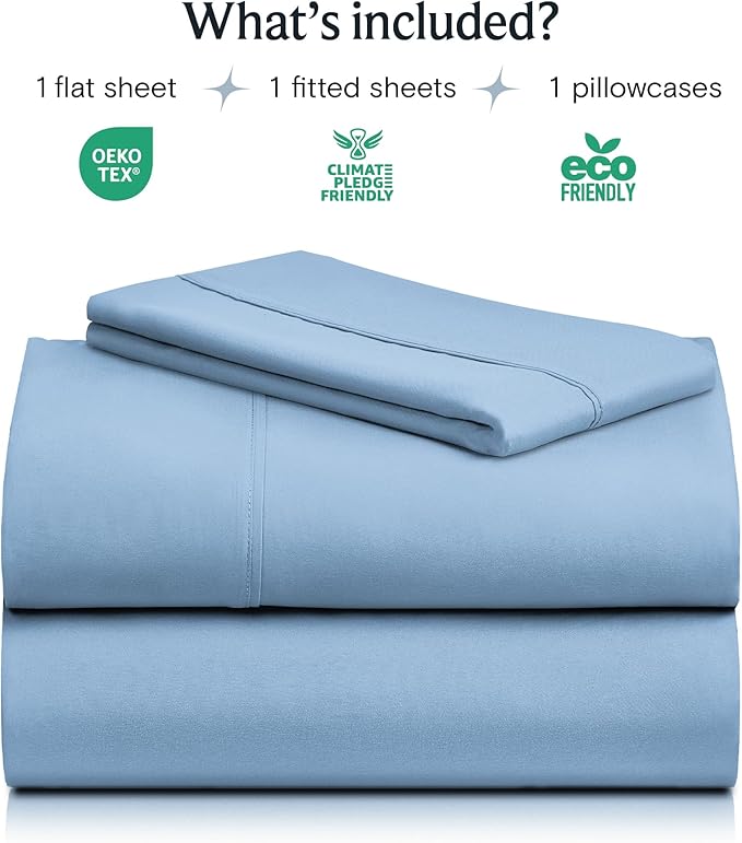 LuxClub 3 PC Twin Sheet Set, Deep Pockets Wrinkle Free Cooling Bed Sheets Hotel Bedding for Women, Men, Kids & Teens, Includes 1 Fitted Sheet, 1 Flat Sheet and 1 Pillowcase-Silky Soft Sky