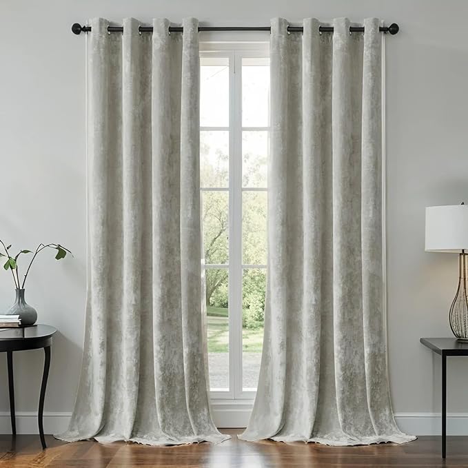 Silver Grey Crushed Velvet Curtains 52x96 inch Luxurious Thermal Insulated Soundproof Drapes for Living Room Bedroom Office Soft and Durable Light-Filtering Window Treatments, 2 Panels
