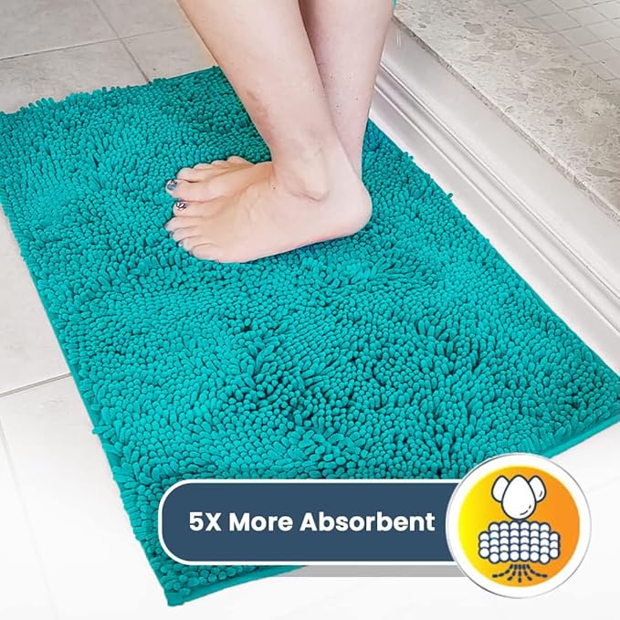 Muddy Mat® AS-SEEN-ON-TV Highly Absorbent Microfiber Door Mat and Pet Rug, Non Slip Thick Washable Area and Bath Mat Soft Chenille for Kitchen Bathroom Bedroom Indoor and Outdoor - Teal 48" x 60"