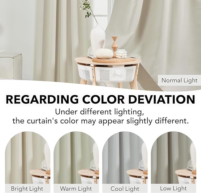 Deconovo Blackout Curtains, Thermal Insulated, W42 x L72 2 Panels, Back Tab, Machine Washable, Room-Darkening Drapes for Bedroom/Living Room Light Beige