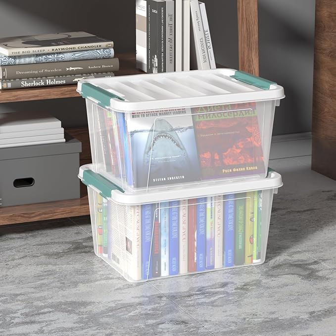 20 Quart Clear Storage Box, Set of 6 Plastic Latching Bins with Lids
