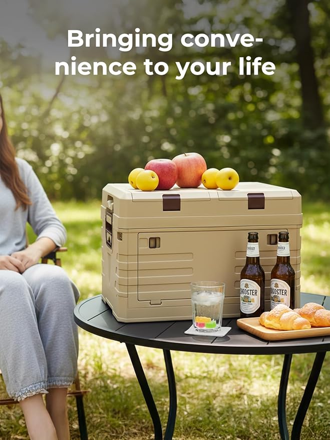 Greenery 60L Collapsible Box with handles, Double-Layer Storage Box with Lids ideal for Camping, Daily Items, Snacks, Clothing storage, Tools