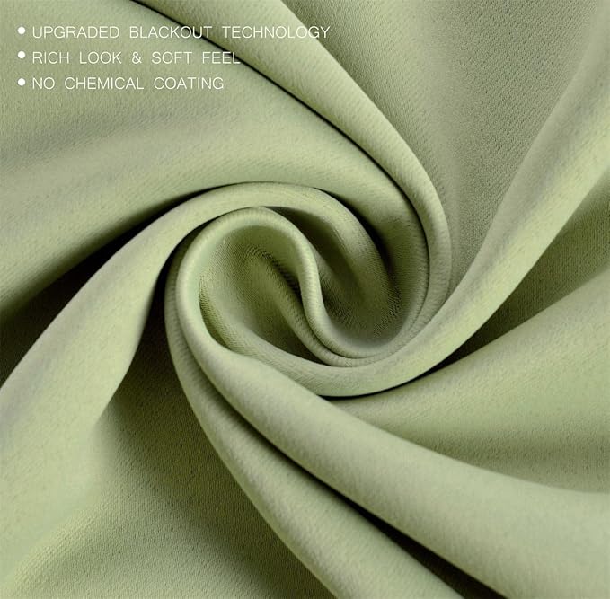 MIUCO Room Darkening Soild Grommets Blackout Curtains Panels for Doors Window Curtains 8 Eyelets Set of 2 52 Inch Wide 95 Inch Long Sage, Bonus 2 Tie Backs Included