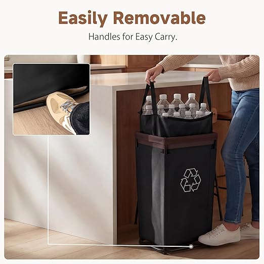 StorageWorks Recycling Bin with Lid, 29Gal Large Recycling Bin for Kitchen, Indoor Recycling Bins with 2 Reusable Washable Bags for Bottles and Cans, Steel Frame Fabric Sorter, 110L, Black