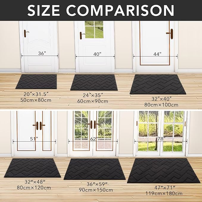 hicorfe Indoor Doormat,Front Back Door Mat Rubber Backing Non Slip Door Mats 20"x48" Absorbent Resist Dirt Entrance Doormat Inside Floor Mats for Entryway Washable Low-Profile(Charcoal)