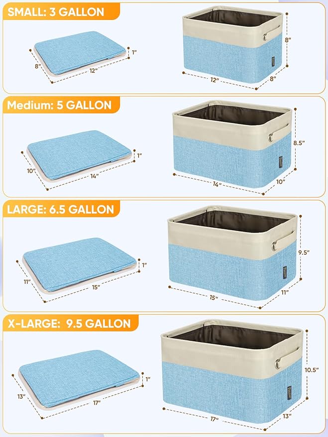 BALEINE 4 Pack Fabric Storage Bins for Shelves, Linen Storage Baskets for Organizing, Decorative Closet Bins for Clothes, Home (Skyblue, 17''x13''x10.5'')