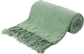 BATTILO HOME Sage Green Throw Blanket for Couch, Bed, Sofa - Soft Cozy Sage Chenille Throw with Fringe Tassels, Lightweight Green Knit Throw for Spring Home Decor, 50"x60"