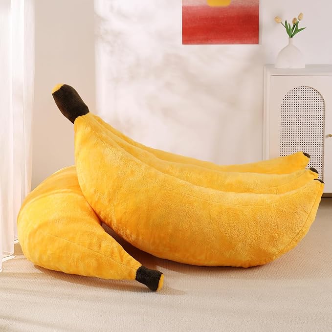 Banana Bean Bag Chair with Ottoman, Floor Sofa Bed with Footrest, Comfy Convertible Lounger for Adults, Plush Couch for Bedroom, Living Room or Dorm, L-Yellow
