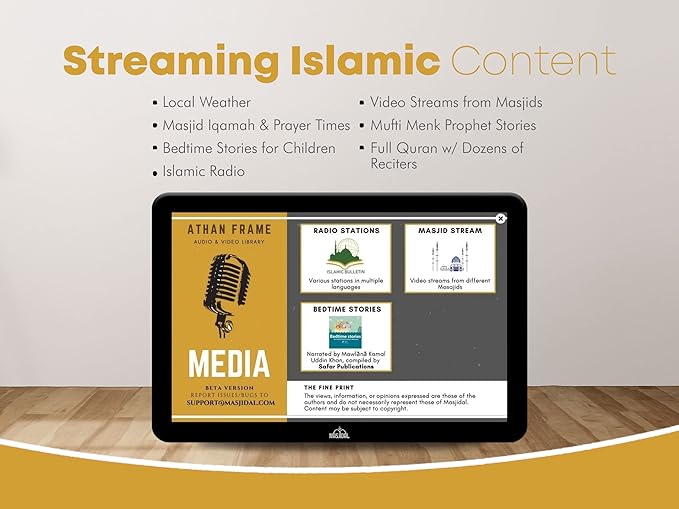 Masjidal 8" Digital Azan Clock with WiFi, Dynamic Touch Screen, Worldwide Prayer Times, Full Quran Player, Islamic Art, Streaming Halal Muslim Content: Duas, Dhikr, Hadith, Verse of The Day, Black