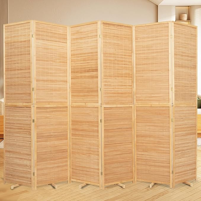 Bamboo Room Divider Folding Privacy Screens, Wall Divider for Room Separation, Portable Room Partitions and Dividers, 5.6FT Bamboo Mesh Woven Room Divider Panel (Brown, 6 Panel)