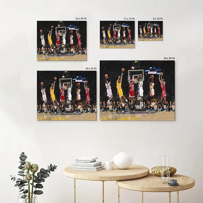 Basketball Legends Canvas Wall Art Print Poster, Iconic Sports Stars Shooting Inspirational Picture, Motivational Photography Wall Decor for Gym Dorm Home Office Living Room Bedroom, Framed 11x14inch