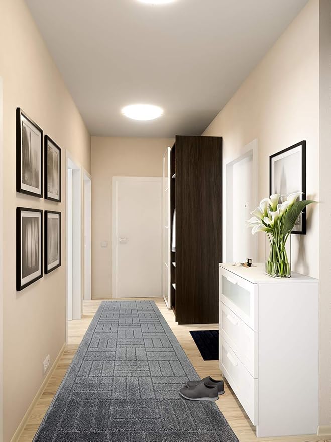 12 FT Long Non Slip Washable Runner Rug – 26" x 12' Custom Size Carpet Runner with Rubber Backing, Hallway Kitchen Bedroom Bathroom Laundry Room Floor Mat, Anthracite Grey