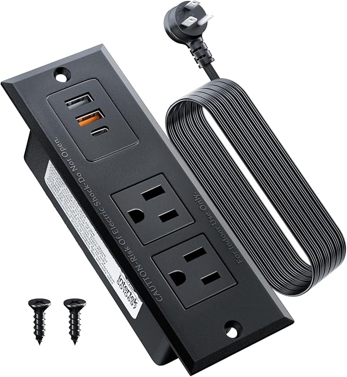 DOACE Recessed Power Strip with USB C Fast Charging Conference Recessed Outlet,Space-Saver for Furniture Side Table,2 AC Outlets,3 USB Ports,6ft Cord, for Home
