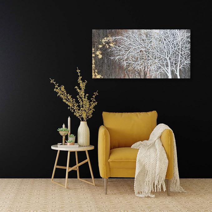 RICHSPACE ARTS Neutral Wall Art for Bedroom Landscape Tree Painting with Gold Foil Modern Rustic Wall Decor (20W*40L)