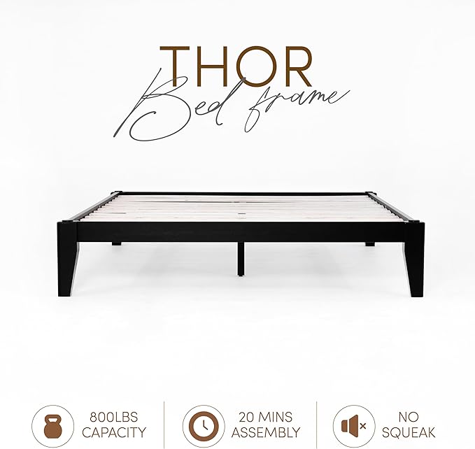 Thor Premium Solid Wood Bed Frame Twin XL, Platform Bed, Japanese Joinery Bed Frame, Wood Slat Support, No Box Spring Needed, Easy Assembly, Minimalist & Modern Style (Midnight Charcoal)