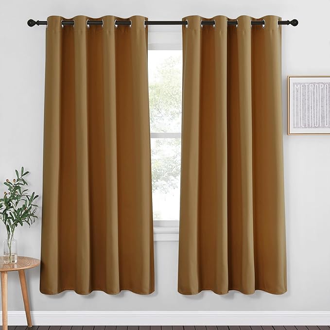 NICETOWN Blackout Curtain Drape 72 inch Long - Grommet Noise Reducing Thermal Insulated Modern Window Treatments for Bedroom Living Room (1 Panel, 52 x 72 Inch, Gold Brown)
