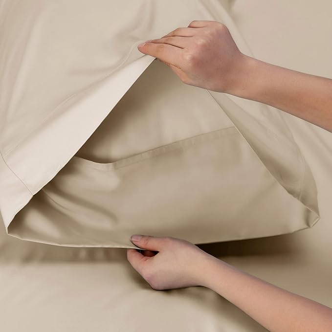 Bedsure Full Size Bed Sheets, Cooling Sheets, Rayon Derived from Bamboo, Breathable & Soft, Deep Pocket Up to 16 Inches, Hotel Luxury Silky Bedding for Hot Sleepers, Beige