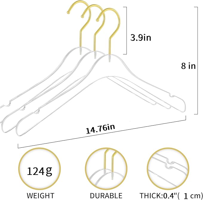 15 Pack Premium Quality Clear Acrylic Clothes Hangers - Clear & Gold Finish