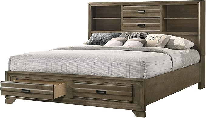 Roundhill Furniture Loiret Light Gray Finish Wood Storage Platform WallBed, King
