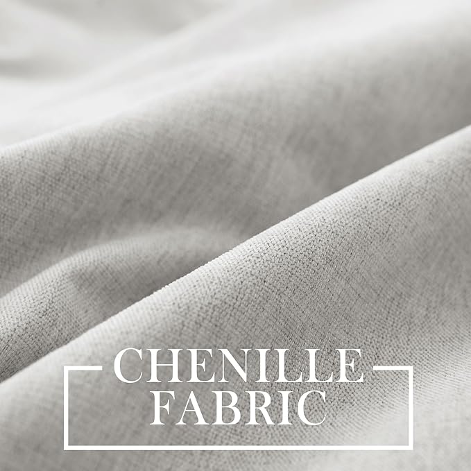 Macochico 100% Blackout Chenille Curtains for Living Room Classic Chenille Window Curtain Panels Thermal Drapes for Bedroom Hotel Grommet Curtains with Tieback White 84" Wx96 L 1 Panel
