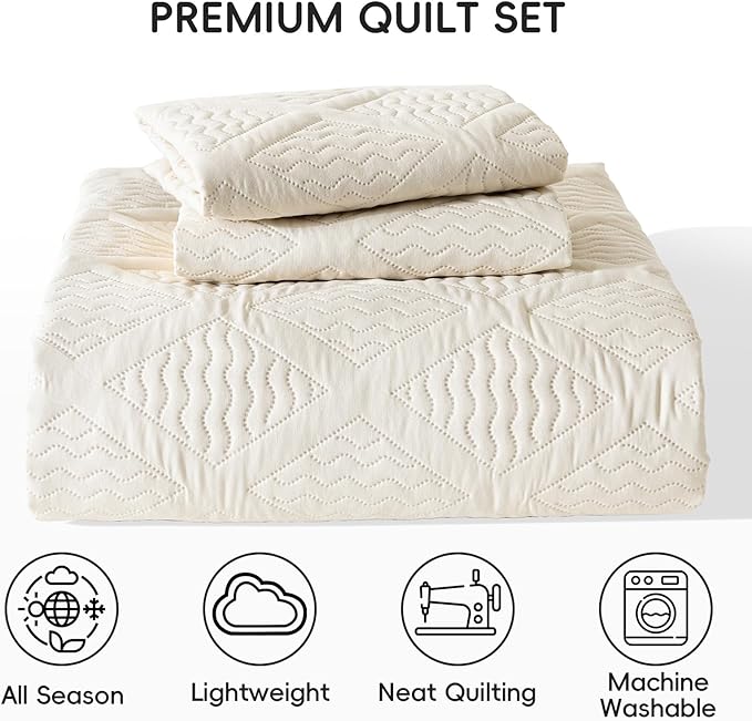 Yiran Queen Quilt Set Beige Spring Summer Bedspreads Bedding Set 3 Pieces Thin Lightweight Microfiber Coverlet with 2 Pillow Shams for All Season