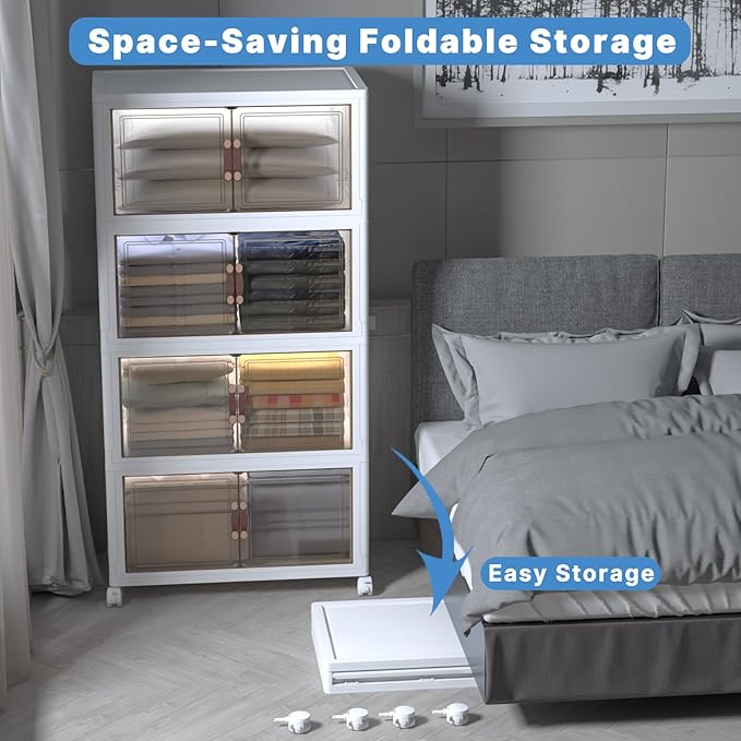Extra Large Stackable Storage Bins with Lids&Wheels,1320QT-165QT/41GAL*8Pack Collapsible Container Closet Organizers,Plastic Stackable Storage drawers for bedroom Dorm
