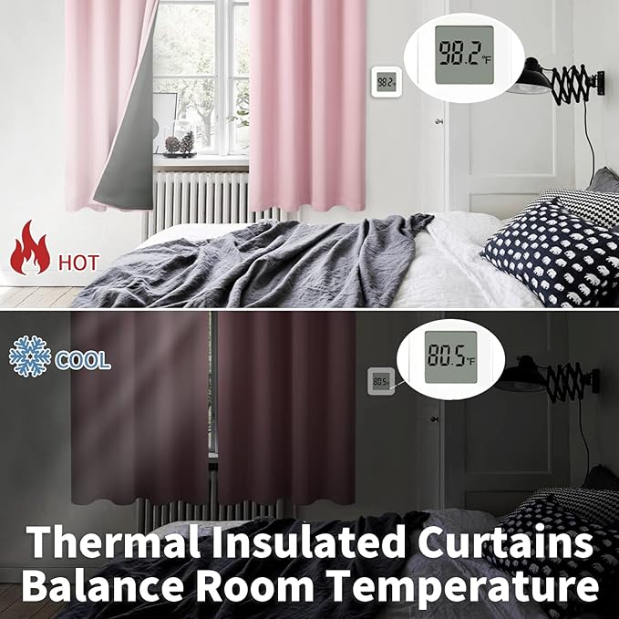 BGment Baby Pink 100% Blackout Curtains for Nursery Bedroom 96 Inch Length 2 Panels, Thermal Insulated Full Light Blocking Grommet Noise Cancelling Window Curtains for Girls Room, 55 Inch Wide Each