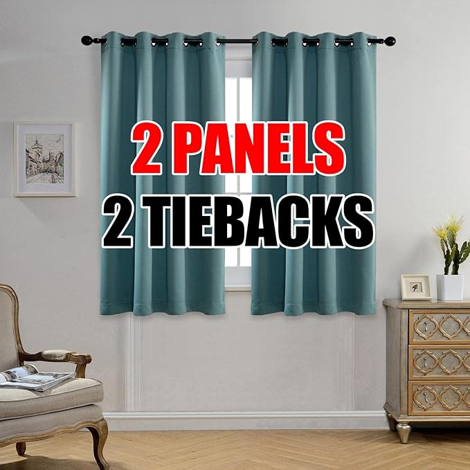 MIUCO Room Darkening Grommet Blackout Curtains for Bedroom 52 x 63 Inch Teal 2 Panels