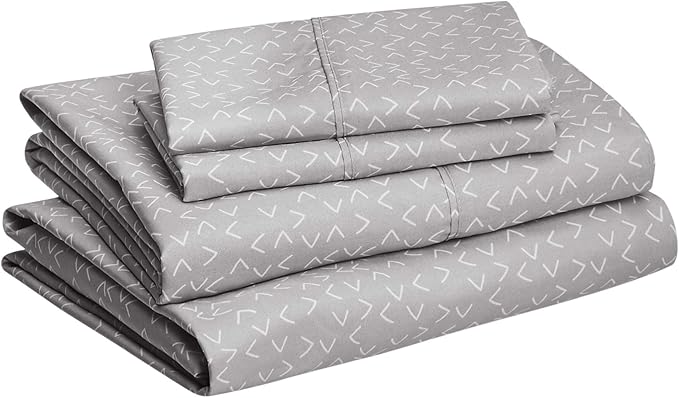 Amazon Basics Lightweight Super Soft, Comfortable Easy Care Microfiber 4 Piece Bed Sheet Set With 14-Inch Deep Pockets, Full, Gray Arrows, Geometric