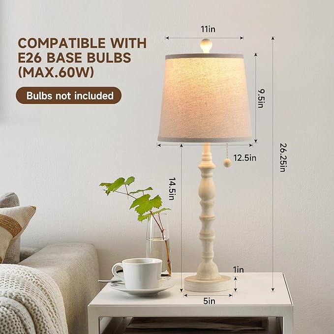 Terpsichore Lamps for Living Room Modern Farmhouse Table Lamp Bedside Reading Lamps Set of 2 Night Stands Bedroom Night Lamp,with Fabric Lamp Shade (White (Single Pack), High 26.25 in)