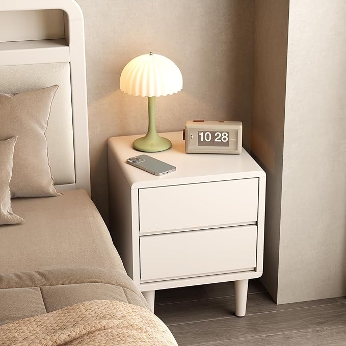 Solid Wood Nightstand White Night Stand with Drawers Mid Century Modern Nightstand with Storage,Wood Night Stand,Small Bedside Table for Bedroom,Living Room,Office,White Bedside Table