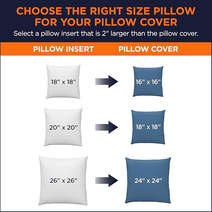 Amazon Basics Square Hypoallergenic Pillow Insert, Sofa Bed Couch Decorative Stuffer, 18", 2 Pack