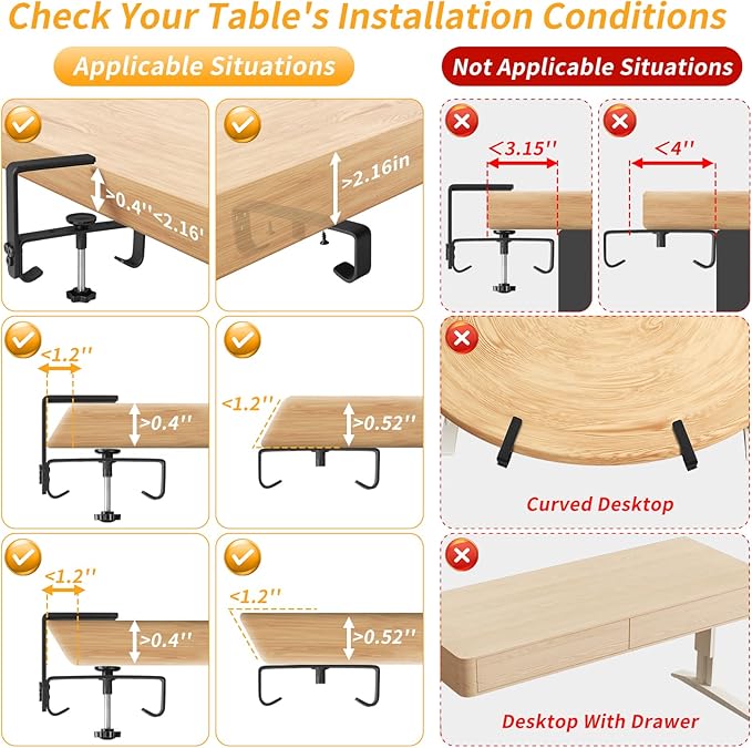 No Drill Under Desk Cable Management Tray, 48" Cord Organizer with Clamp, Fabric Cable Management for Standing Desks, Ideal for Home & Office - Black