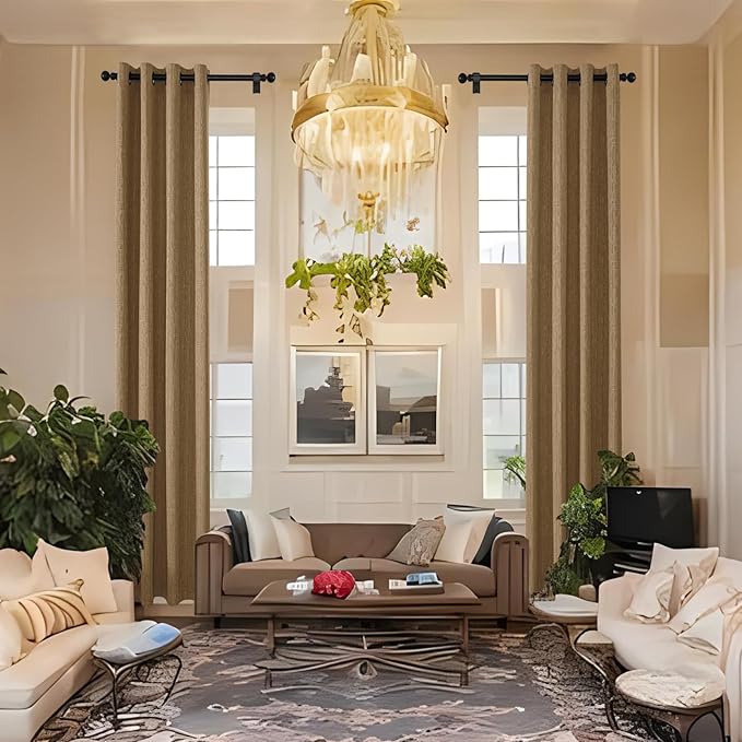 Extra Long Linen Curtains 120 inch Length 2 Panels Thick Faux Linen Blended Window Drapes Burlap Textured Curtains with Grommet for Living Room Farmhouse 10ft (52x120 Light Coffee) Natural
