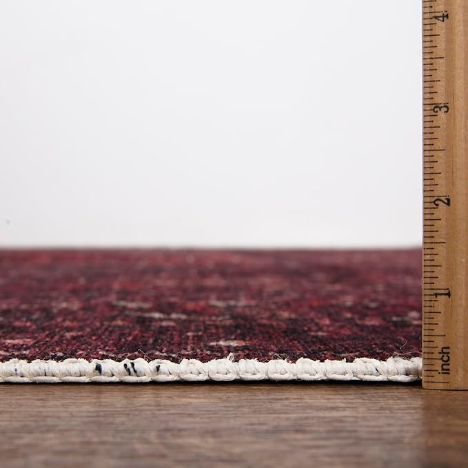 Bloom Rugs Washable Non-Slip 2' x 3' Rug - Dark Red Traditional Bordered Area Rug for Living Room, Bedroom, Dining Room, and Kitchen - Exact Size: 2' x 3'