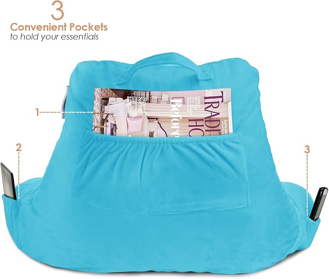 Nestl Reading Pillow for Kids & Teens with Shredded Memory Foam, Backrest Pillows for Reading, Watching, and Gaming, Use on the Couch, Bed, or Floor, Adjustable Support with Washable Cover Bright Blue