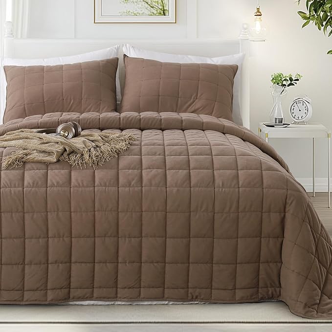KASENTEX Twin Quilt Set 68"x86" – Soft Washed 3-Layer Lightweight Bedspread, Minimalist Nordic Design, All-Season Spring & Summer Quilt Set (1 Quilt + 2 Pillow Shams), Corduroy Blue