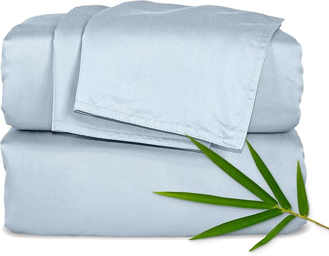 Pure Bamboo Twin Sheets, Genuine 100% Organic Viscose Derived from Bamboo Bed Sheet Set, Luxuriously Soft & Cooling, Double Stitching, 2 Year Quality Promise (Twin, Glacier)