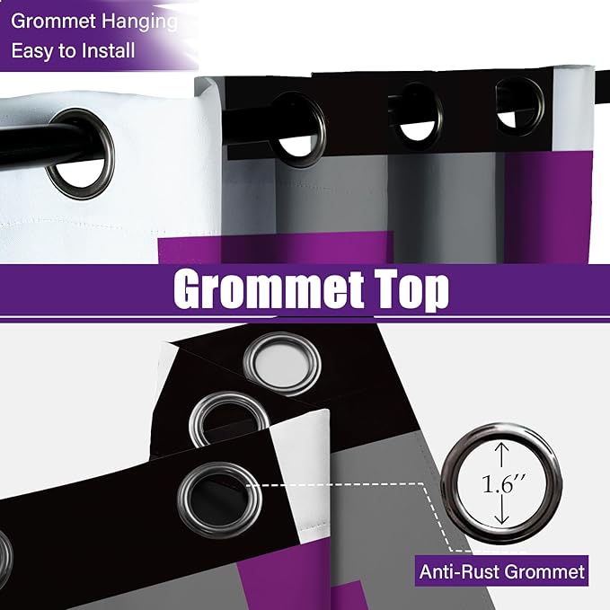 Purple 100% Blackout Curtains for Bedroom 84 inch Length 2 Panels Set Grey Modern Abstract Geometric Black Out Curtains Insulated Room Darkening Window Drapes for Living Room, 42Wx84L