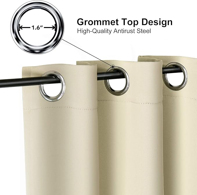 ChrisDowa Blackout Curtains 78 inches Long for Bedroom - 2 Panels Set Grommet Thermal Insulated Room Darkening Curtains for Living Room (Beige, 42 x 78 Inch)