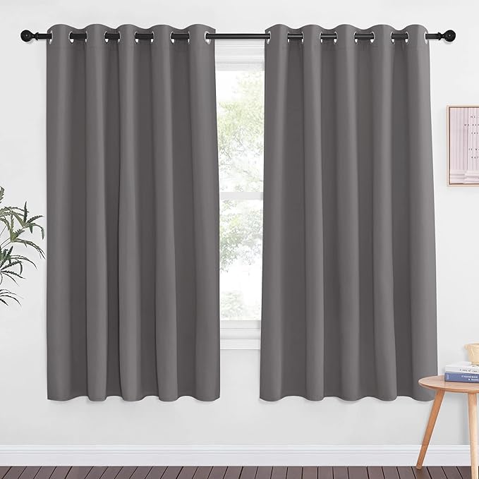 NICETOWN Blackout Curtain Drape for Bedroom - Grommet Noise Reducing Thermal Insulated Solid Room Darkening Window Treatment for Doorway/Kids Room (1 Panel, 66 x 66 Inch, Gray)