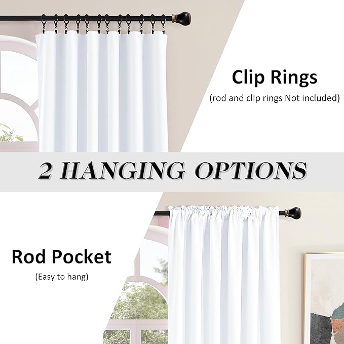 DONREN Patio Door Half Blackout Curtain Panels,108 inch Length Ceiling to Floor Extra Long Energy Efficient Drapes Curtains for Sliding Glass Door(Pure White,2 Pieces,5FT x 9FT,W 60 x L108)