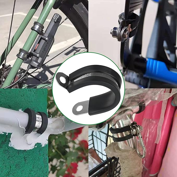 15pcs 1-1/2 Inch Stainless Steel Cable Clamps,Rubber Coated Cushioned Insulated Cable Clamp,Automotive Cable Wire Clamps,Pipe Clamps,Metal Clamp for Tube,Lines,Wire Cord Installation(Black,38mm)