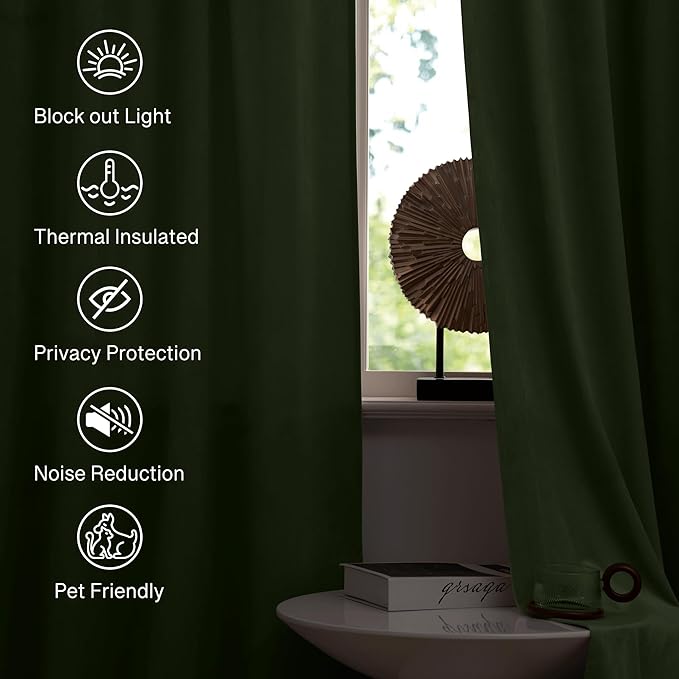 StangH Sage Green Velvet Curtains for Bedroom, Super Soft Thermal Insulated Curtains Privacy Protection Room Darkening Drapes for Living Room/Nursery Kids, W52 x L96, 2 Panels