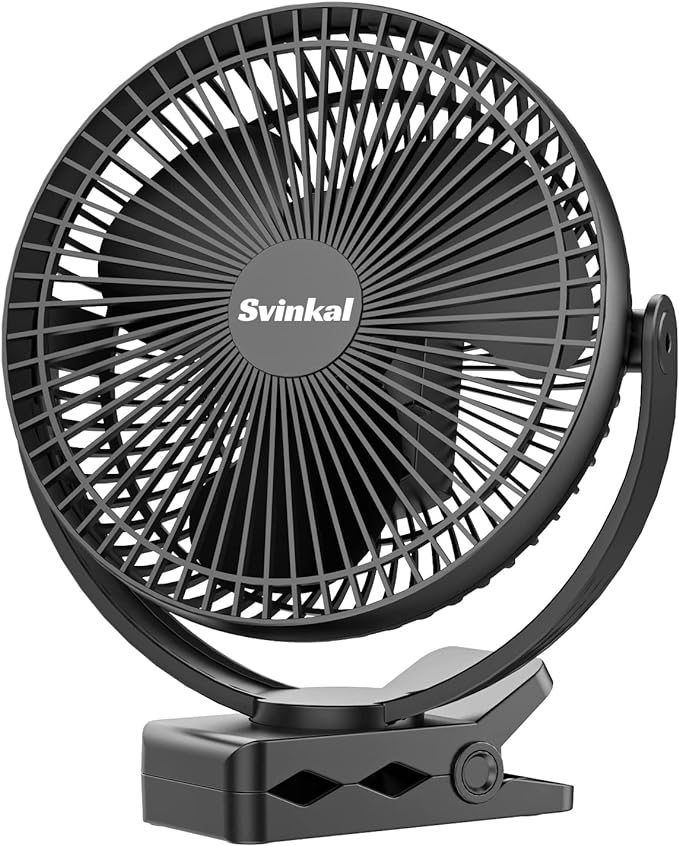Svinkal Portable Clip on Fan 10000mAh Battery Powered, USB Type C, Supports 720° Adjustment, 4 speed, 8inch Personal Fan for Table, Bedroom, Desk, Camping, Stroller, Golf Cart