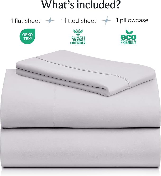 LuxClub 3 PC Twin XL Sheet Set, Deep Pockets Wrinkle Free Cooling Bed Sheets Hotel Bedding for Women, Men, Kids & Teens, Includes 1 Fitted Sheet, 1 Flat Sheet and 1 Pillowcase-Silky Soft Dove Gray