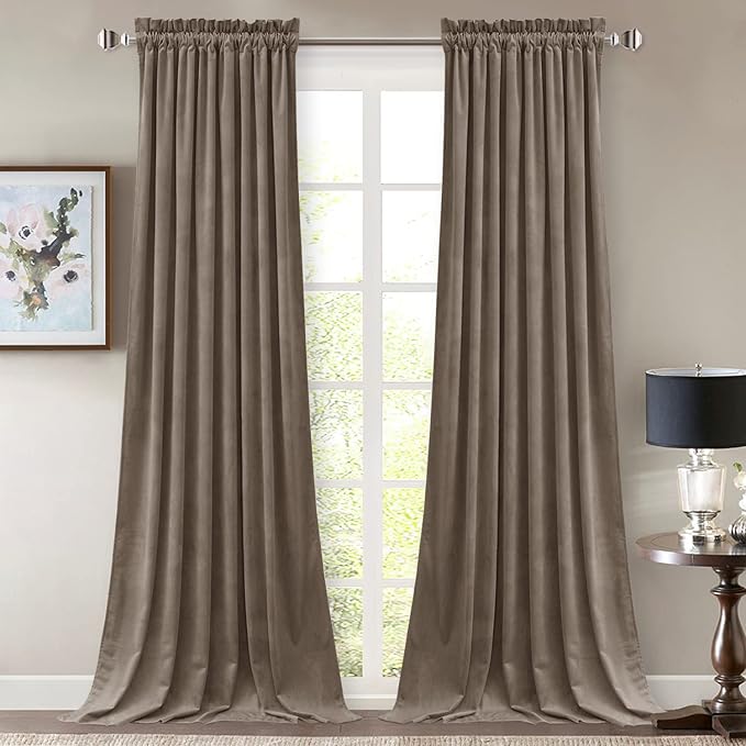 StangH Taupe Curtains 94 inches Long Premium Velvet Blackout Drapes for Bedroom/Office, Heavy Soft Curtains with Noise Reduction, Modern Neutral Home Decor, W52 x L94, 2 Panels